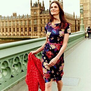 Boden Retro Silk Floral Knee-Length Dress